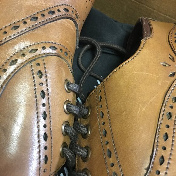 NWT Genuine Leather Cognac Oxford Wingtip Brogues - Picture 11 of 16